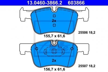 Колодки гальмівні (передні) BMW 1 (F20)/3 (F30)/4 (F32) 10- (Bosch) ATE 13.0460-3866.2 (фото 1)