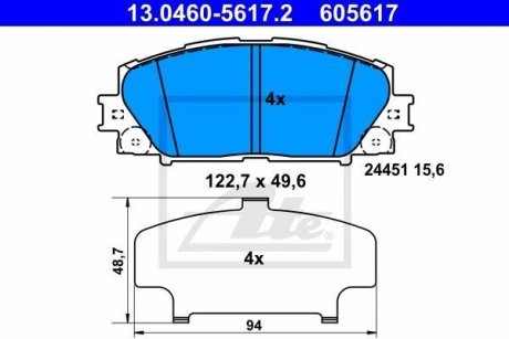 Колодки гальмівні (передні) Toyota Prius 08- ATE 13.0460-5617.2 (фото 1)