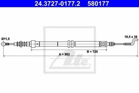 Трос ручника (задній) VW T4 90-03 (L=953mm) ATE 24372701772 (фото 1)