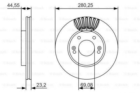 Диск гальмівний (передній) Hyundai Elantra/I30 II 11-/Kia Cee\D/ Cerato III 13- (280x23) BOSCH 0986479A12 (фото 1)