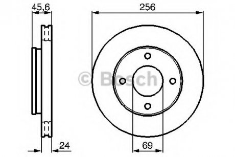 Диск гальмівний (передній) Mitsubishi Colt 04-12/Smart Forfour 04-06 (256x24) BOSCH 0 986 479 B83 (фото 1)