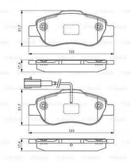 Колодки гальмівні (передні) Citroen Nemo 10-/Peugeot Bipper/Fiat 500/500C 08-/Punto 12- (+датчики) BOSCH 0986495097 (фото 1)