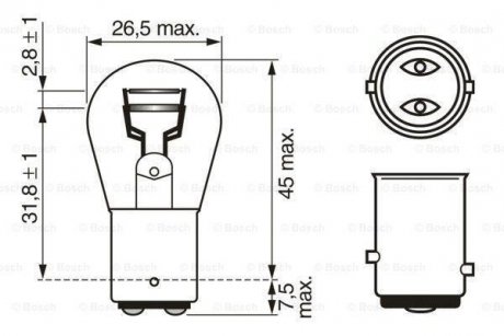 Автолампа P21/5W 12V 21/5W BAY15d Longlife Daytime WS BOSCH 1987302282 (фото 1)