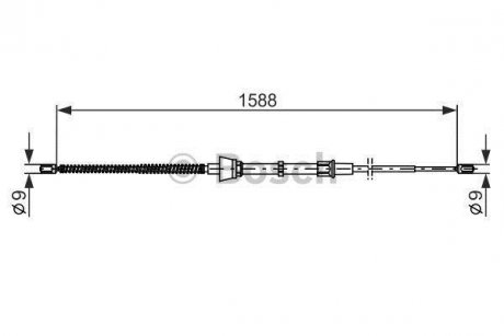 Трос ручника Skoda Fabia/VW Polo/Seat Ibiza 08- (1588/923 мм) BOSCH 1 987 482 266 (фото 1)