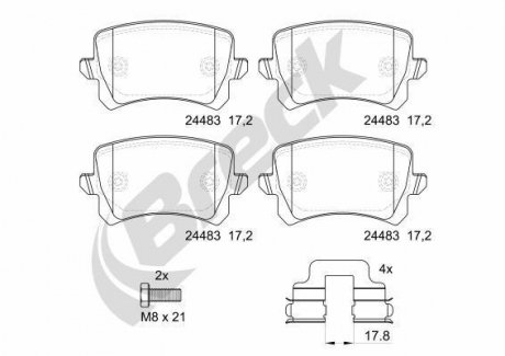 Колодки гальмівні (задние) Audi A6/VW CC 1.8TSI/2.0TDI 10- (TRW) BRECK 24483 00 704 10 (фото 1)