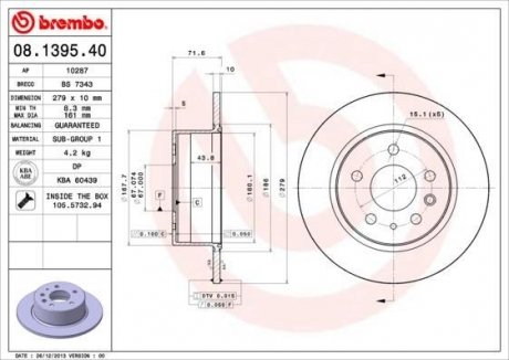 Гальмівний диск BREMBO 08.1395.40 (фото 1)