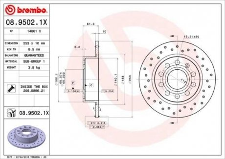 Гальмівний диск BREMBO 08.9502.1X (фото 1)