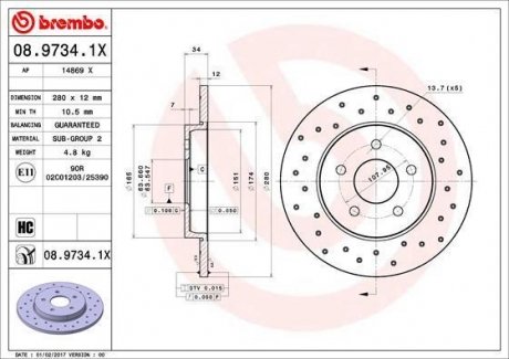 Гальмівний диск BREMBO 08.9734.1X (фото 1)