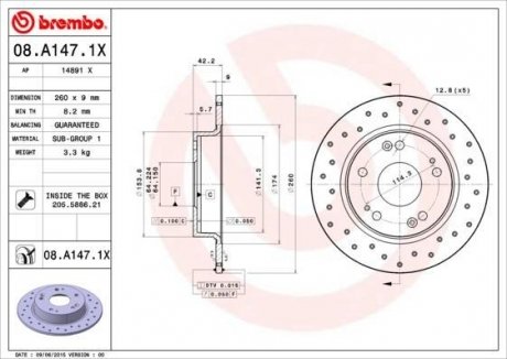 Гальмівний диск BREMBO 08.A147.1X (фото 1)