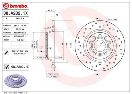 Гальмівний диск BREMBO 08.A202.1X (фото 1)