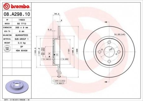 Гальмівний диск BREMBO 08.A298.10 (фото 1)