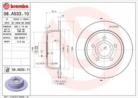 Гальмівний диск BREMBO 08.A533.11 (фото 1)