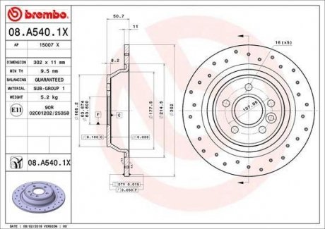Гальмівний диск BREMBO 08.A540.1X (фото 1)