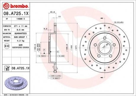 Гальмівний диск BREMBO 08.A725.1X (фото 1)