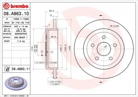 Гальмівний диск BREMBO 08.A863.11 (фото 1)