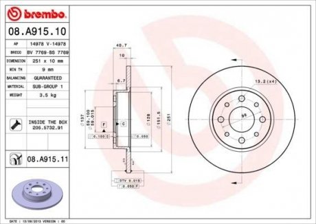 Гальмівний диск BREMBO 08.A915.11 (фото 1)