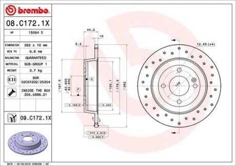 Гальмівний диск BREMBO 08.C172.1X (фото 1)