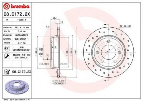 Гальмівний диск BREMBO 08.C172.2X (фото 1)