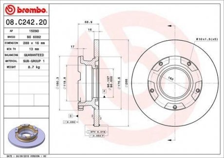 Гальмівний диск BREMBO 08.C242.20 (фото 1)