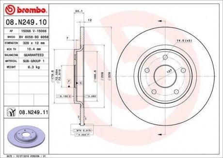 Гальмівний диск BREMBO 08.N249.11 (фото 1)