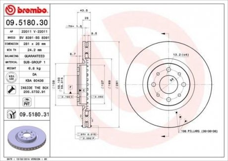 Гальмівний диск BREMBO 09.5180.31 (фото 1)