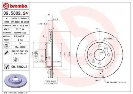 Гальмівний диск BREMBO 09.5802.21 (фото 1)