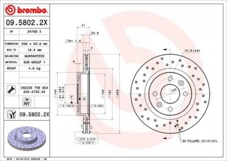 Гальмівний диск BREMBO 09.5802.2X (фото 1)