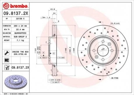 Гальмівний диск BREMBO 09.8137.2X (фото 1)