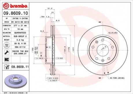 Гальмівний диск BREMBO 09.8609.11 (фото 1)