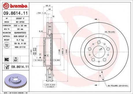 Гальмівний диск BREMBO 09.8614.11 (фото 1)