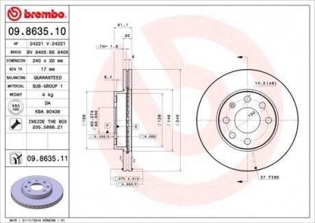 Гальмівний диск BREMBO 09.8635.11 (фото 1)