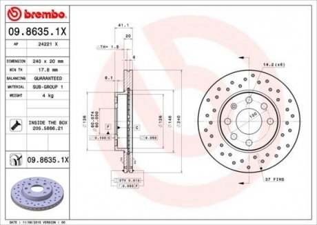 Гальмівний диск BREMBO 09.8635.1X (фото 1)