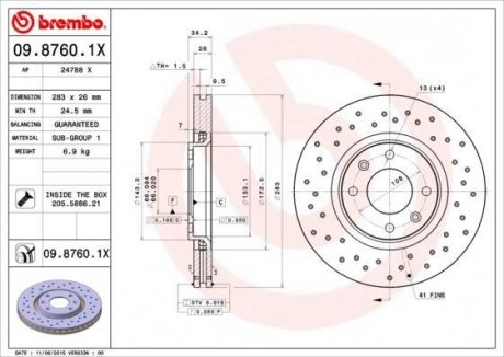 Гальмівний диск BREMBO 09.8760.1X (фото 1)