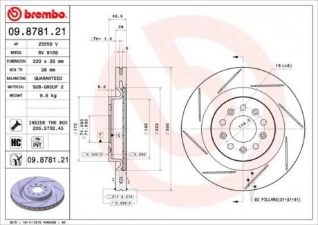 Гальмівний диск BREMBO 09.8781.21 (фото 1)