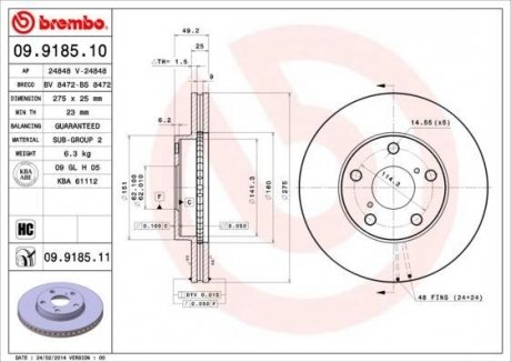 Гальмівний диск BREMBO 09.9185.11 (фото 1)