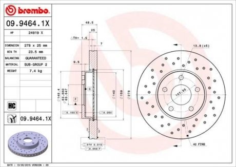 Гальмівний диск BREMBO 09.9464.1X (фото 1)