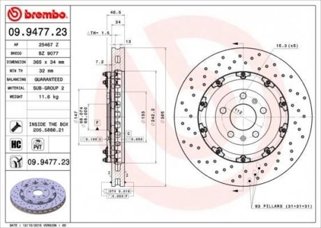 Гальмівний диск BREMBO 09.9477.23 (фото 1)