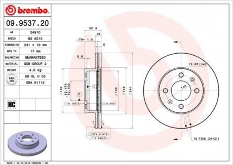 Гальмівний диск BREMBO 09.9537.20 (фото 1)