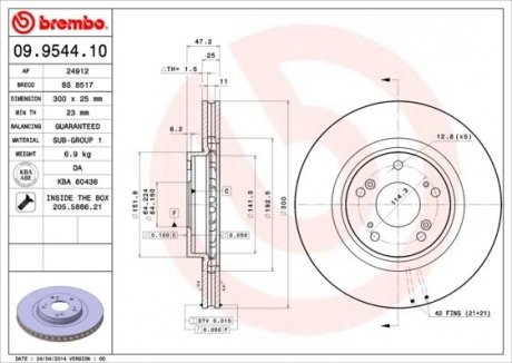 Гальмівний диск BREMBO 09.9544.11 (фото 1)