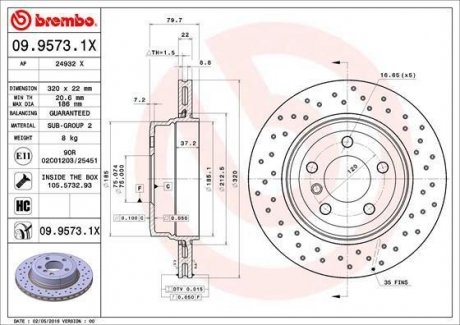 Гальмівний диск BREMBO 09.9573.1X (фото 1)