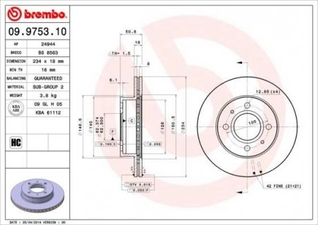 Гальмівний диск BREMBO 09.9753.10 (фото 1)