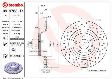 Гальмівний диск BREMBO 09.9768.1X (фото 1)