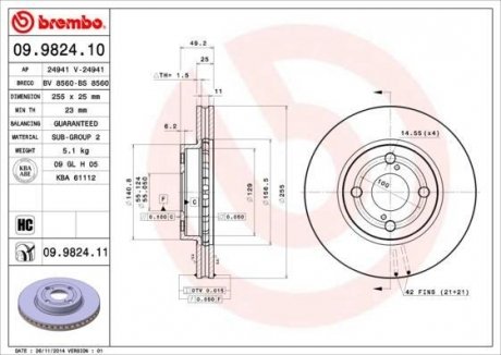 Гальмівний диск BREMBO 09.9824.10 (фото 1)