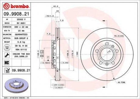 Тормозной диск Painted disk BREMBO 09.9908.21 (фото 1)