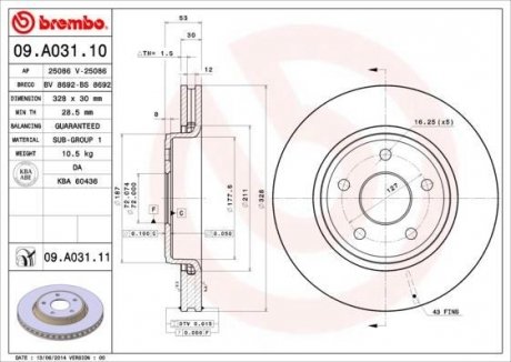 Гальмівний диск BREMBO 09.A031.11 (фото 1)