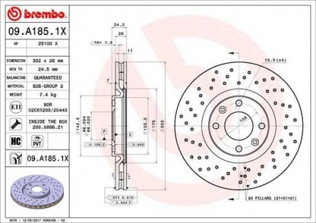 Гальмівний диск BREMBO 09.A185.1X (фото 1)