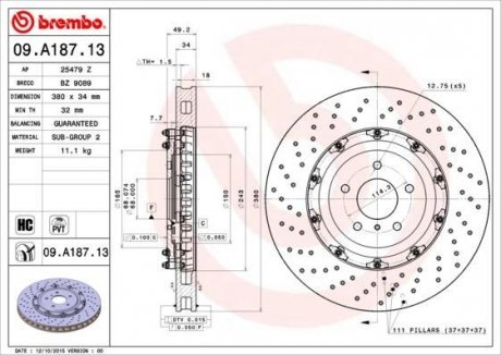 Гальмівний диск BREMBO 09.A187.13 (фото 1)