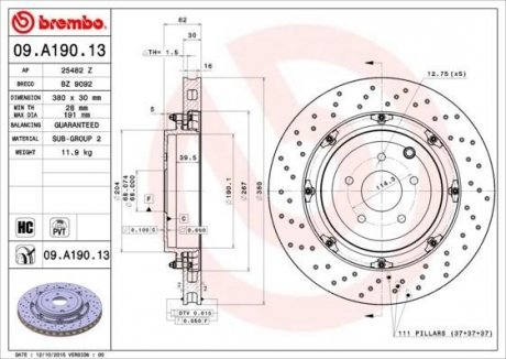 Гальмівний диск BREMBO 09.A190.13 (фото 1)