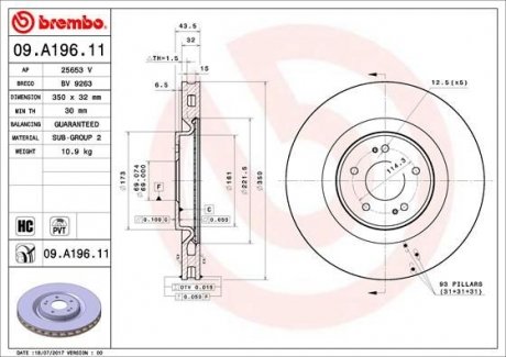 Диск гальмівний BREMBO 09.A196.11 (фото 1)