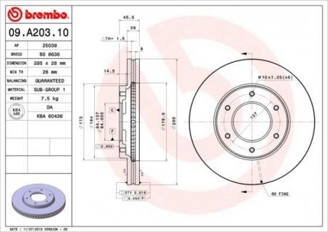 Гальмівний диск BREMBO 09.A203.10 (фото 1)